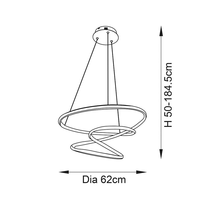 Dune LED Pendant dimension drawing showing width and drop