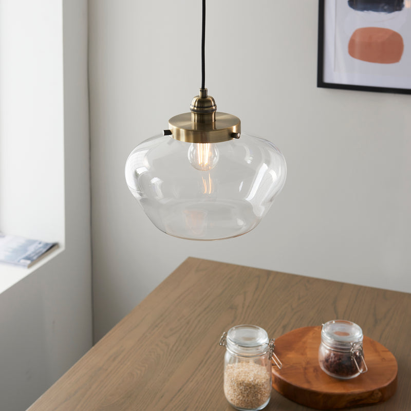 Close-up of the clear glass on the Camberley Pendant