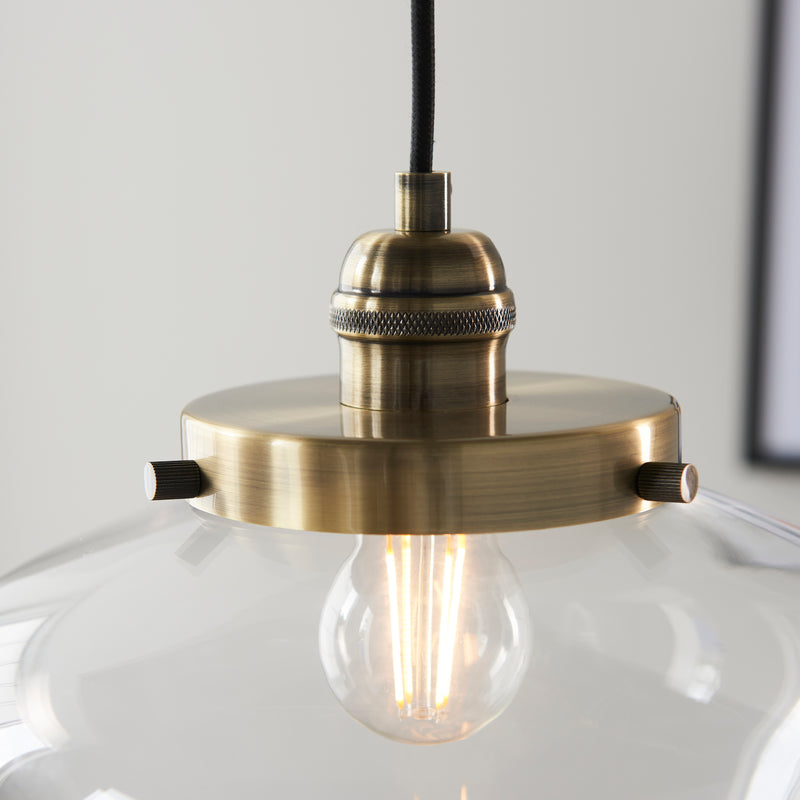 Detail of the antique brass finish on the Camberley Pendant