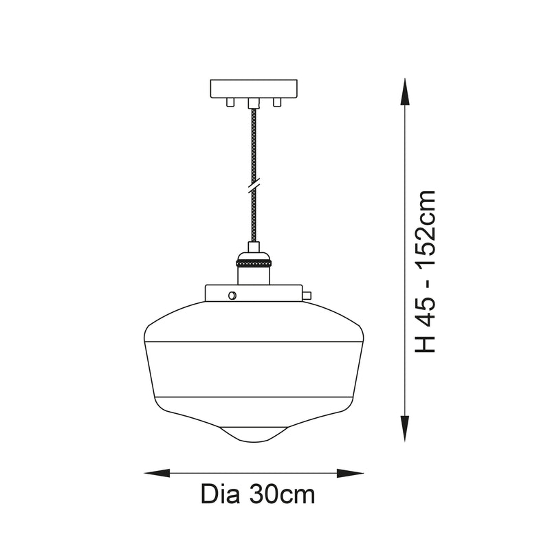 Camberley Pendant dimension drawing showing width and drop