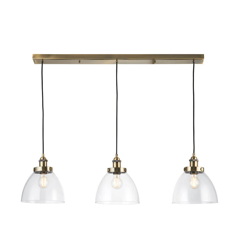 Endon Hansen 3 Light Linear Pendant in antique brass with clear glass