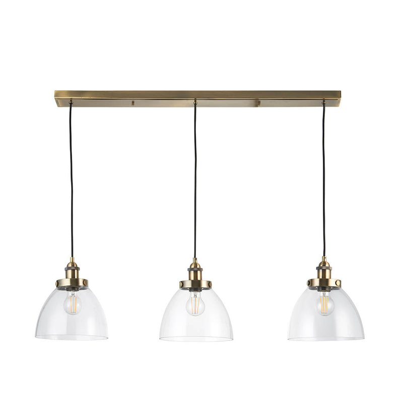 Close-up of the Hansen 3 Light Linear Pendant ceiling plate and fittings