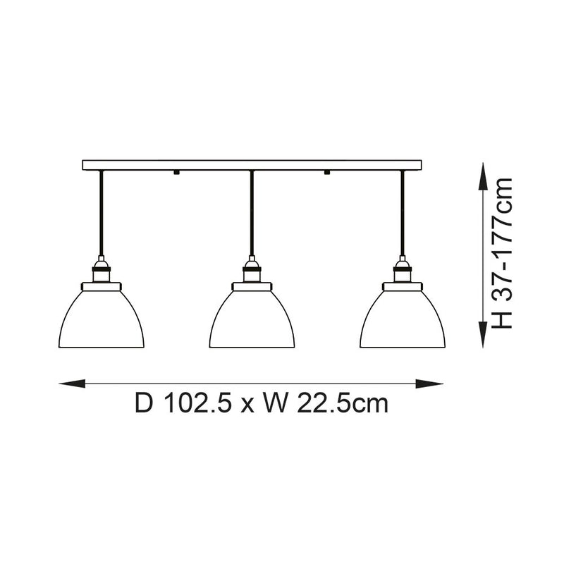 Hansen 3 Light Linear Pendant dimension drawing showing width and drop