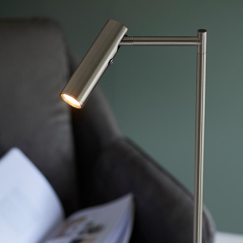 Dedicated Reader LED Floor Lamp lit up in a living room setting