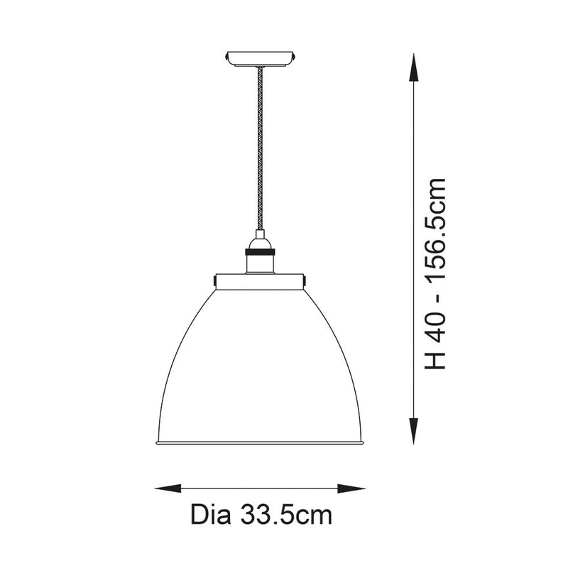 Franklin Large Pendant dimension drawing showing width and drop