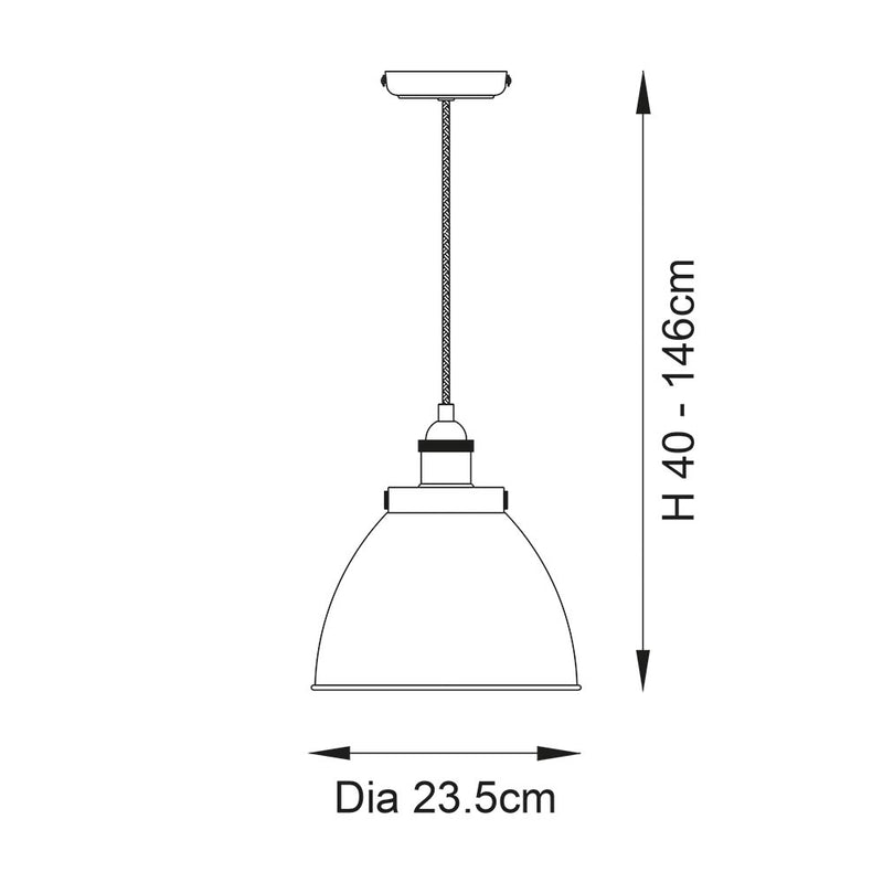 Franklin Small Pendant dimension drawing showing width and drop
