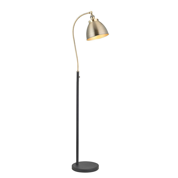 Endon Franklin Task Floor Lamp in antique brass and matt black on a white background