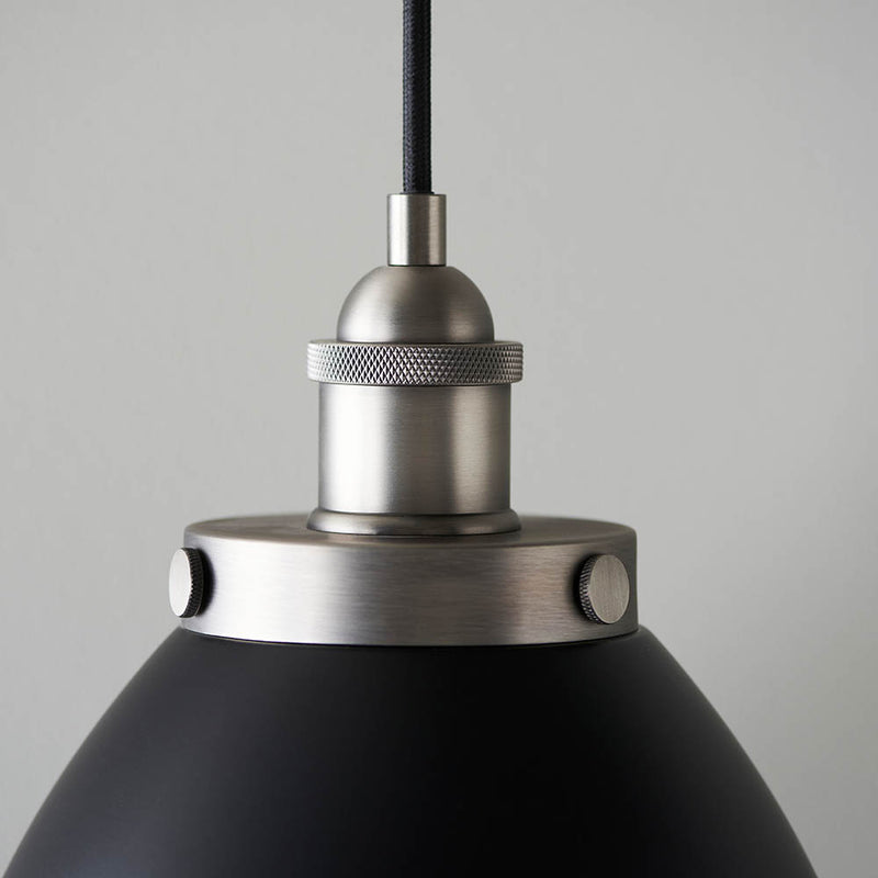 Detail of the matt black and aged pewter finish on the Franklin Small Pendant