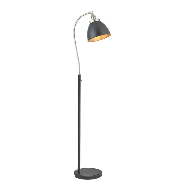 Endon Franklin Task Floor Lamp in matt black and aged pewter on a white background