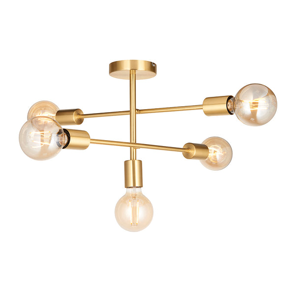 Endon Studio 5 Light Semi Flush Ceiling Light in satin brass