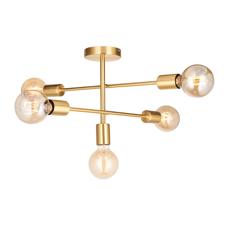 Endon Studio 5 Light Semi Flush Ceiling Light in satin brass