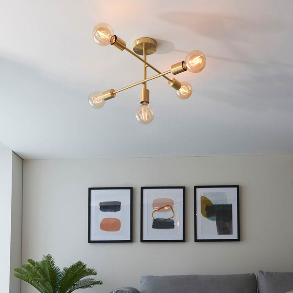 Close-up of the metalwork on the Studio 5 Light Semi Flush Ceiling Light