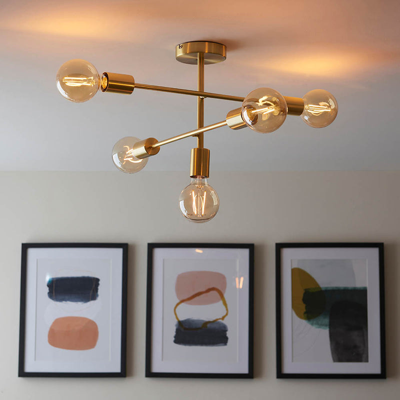 Detail of the satin brass finish on the Studio 5 Light Semi Flush Ceiling Light