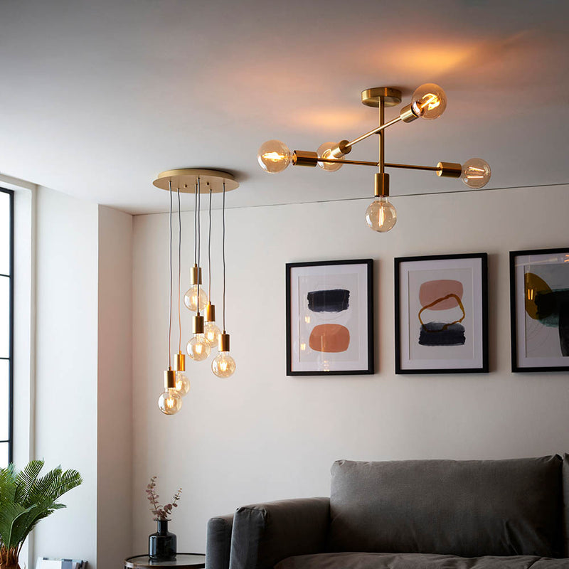 Studio 5 Light Semi Flush Ceiling Light – alternative view in satin brass