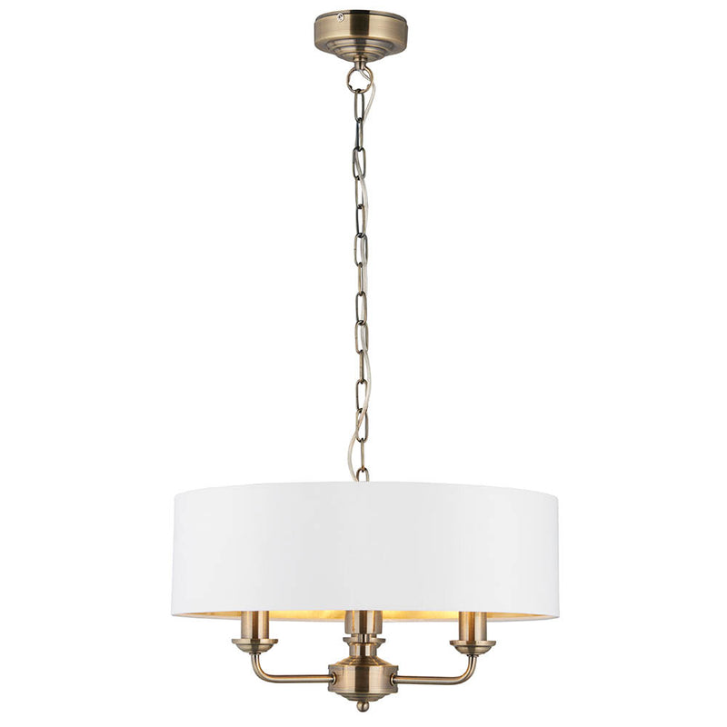 Close-up of the Highclere 3 Light Drum Pendant ceiling plate and fittings