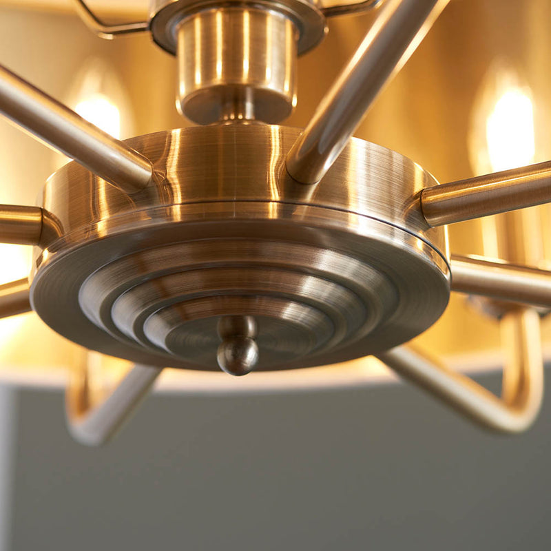 Close-up of the Highclere 8 Light Drum Pendant ceiling plate and fittings