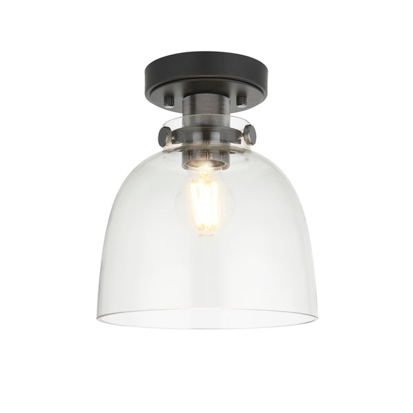 Endon Urban Flush Ceiling Light in black chrome and smoked glass