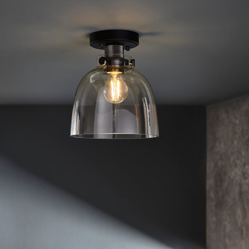 Urban Flush Ceiling Light lit up in a styled hallway