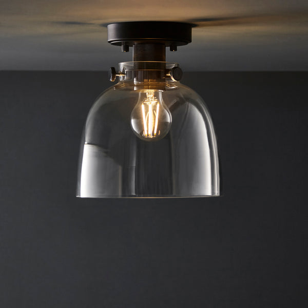 Urban Flush Ceiling Light in black chrome and smoked glass shown in a room setting