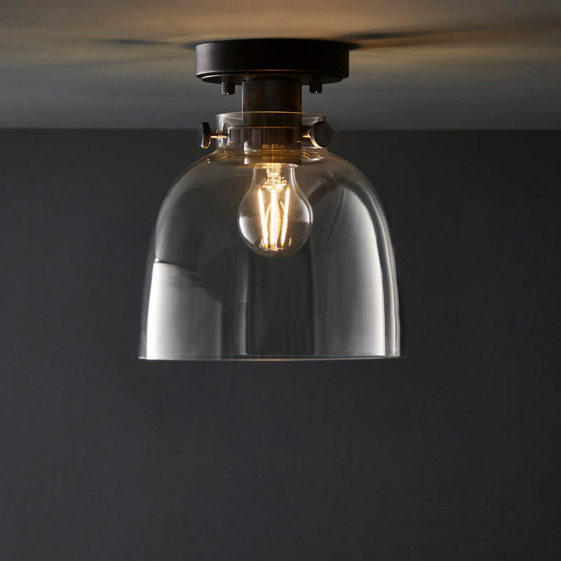 Urban Flush Ceiling Light in black chrome and smoked glass shown in a room setting