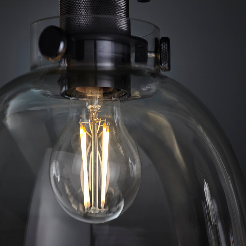 Detail of the black chrome and smoked glass finish on the Urban Flush Ceiling Light