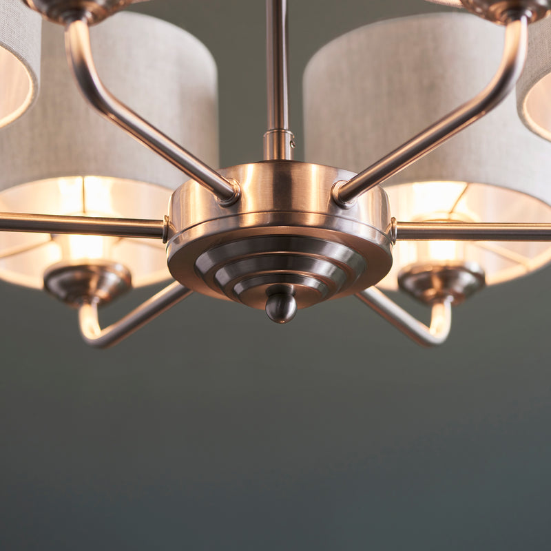 Close-up of the natural linen on the Highclere 6 Light Pendant