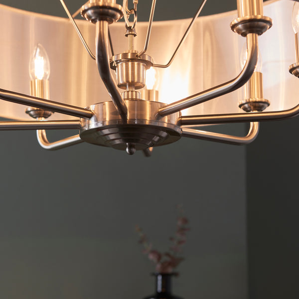 Close-up of the natural linen on the Highclere 8 Light Drum Pendant