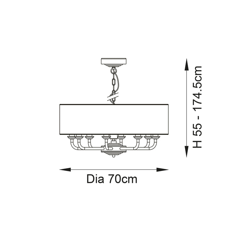Highclere 8 Light Drum Pendant – alternative view in brushed chrome