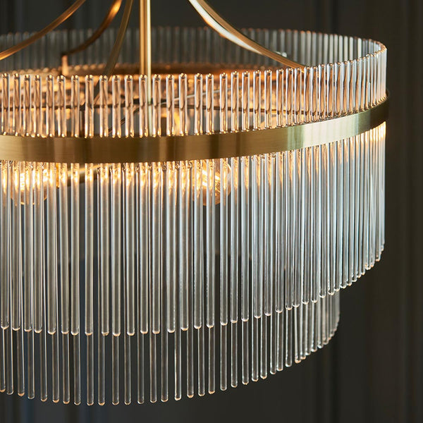 Close-up of the clear glass on the Marietta 5 Light Chandelier