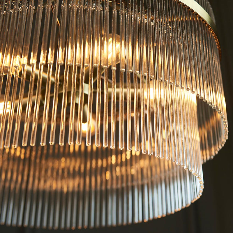 Detail of the antique brass finish on the Marietta 5 Light Chandelier