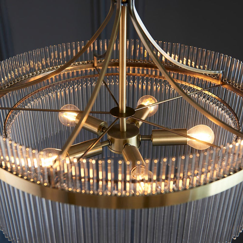 Marietta 5 Light Chandelier detail showing the clear glass and fittings