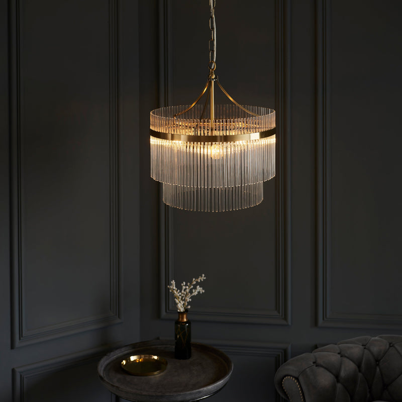 Endon Marietta 3 Light Pendant Drum Light Antique Brass