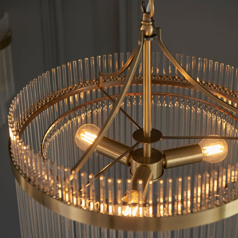 Endon Marietta 3 Light Pendant Drum Light Antique Brass