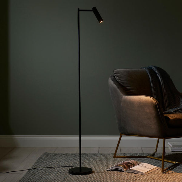Endon Dedicated Reader LED Floor Lamp in matt black in a styled living room