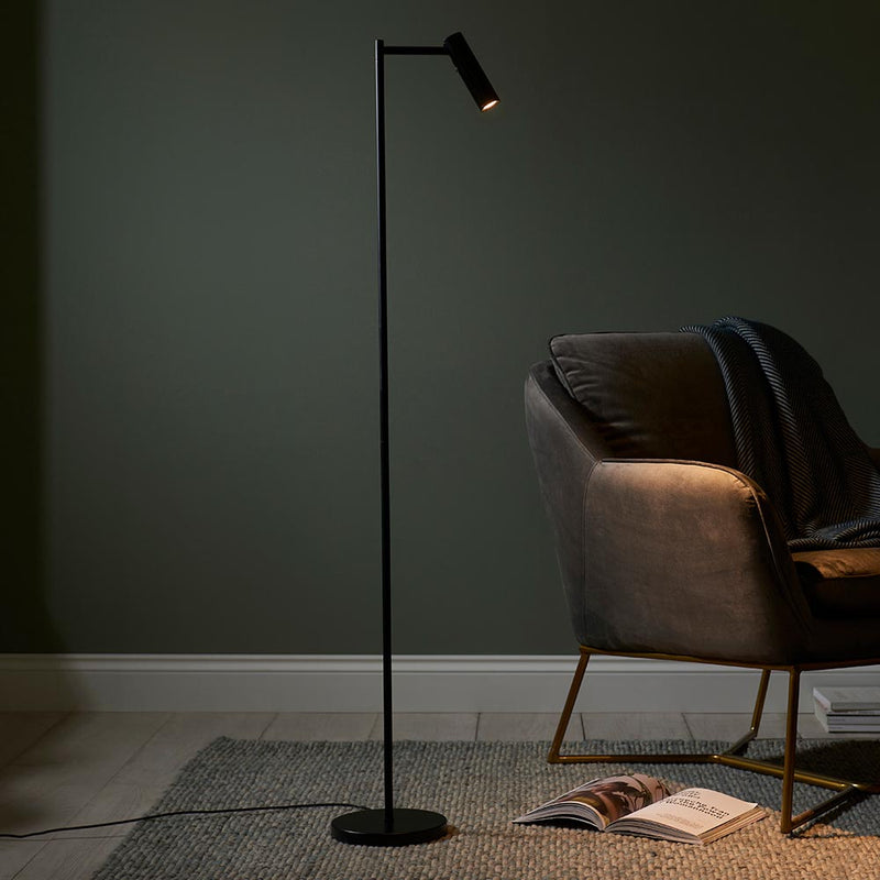 Endon Dedicated Reader LED Floor Lamp in matt black in a styled living room