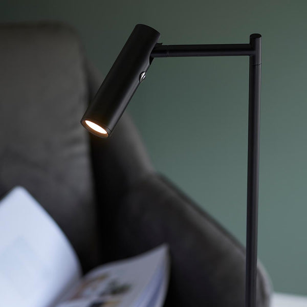 Dedicated Reader LED Floor Lamp lit up in a living room setting
