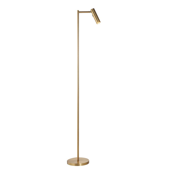 Endon Dedicated Reader LED Floor Lamp in warm brass on a white background