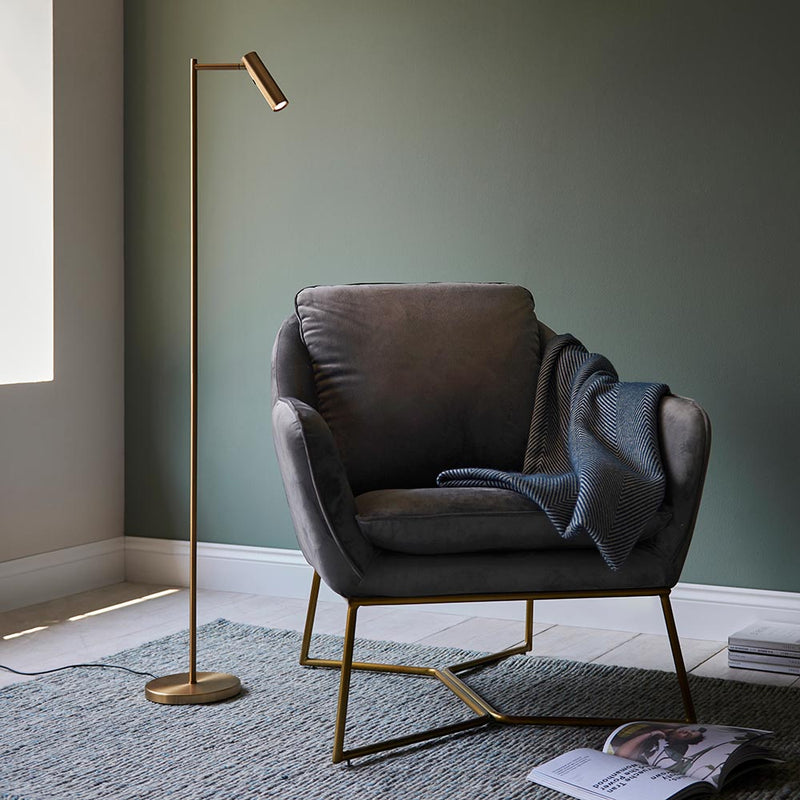 Dedicated Reader LED Floor Lamp lit up in a living room setting