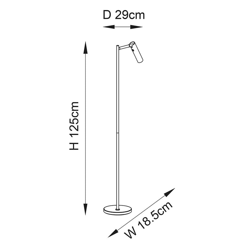 Dedicated Reader LED Floor Lamp dimension drawing showing height and width