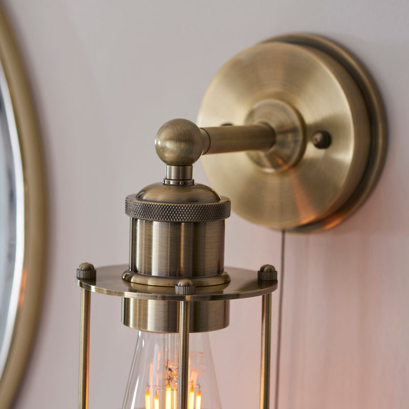 Crew Bathroom Wall Light detail showing the metalwork and fittings