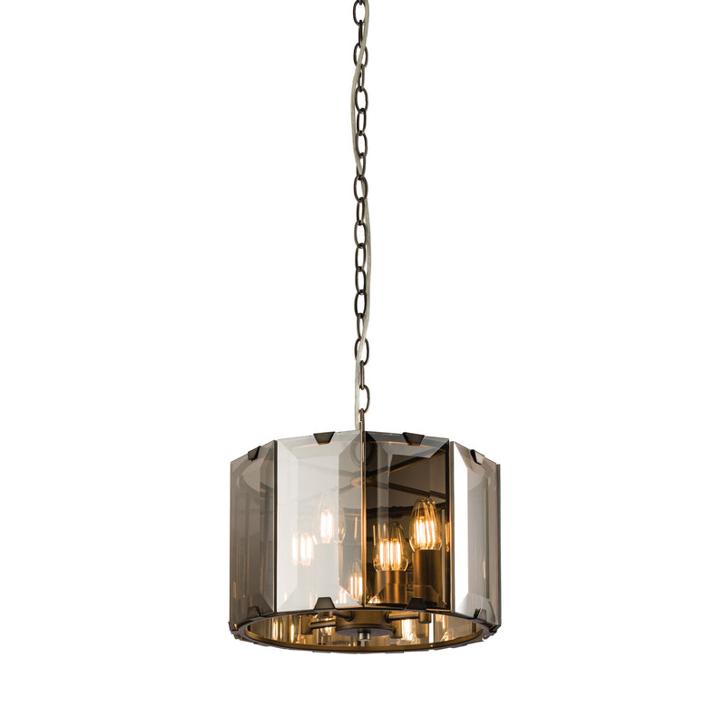 Endon Clooney 4 Light 61281 Drum Chandelier With Smoked Glass Panels