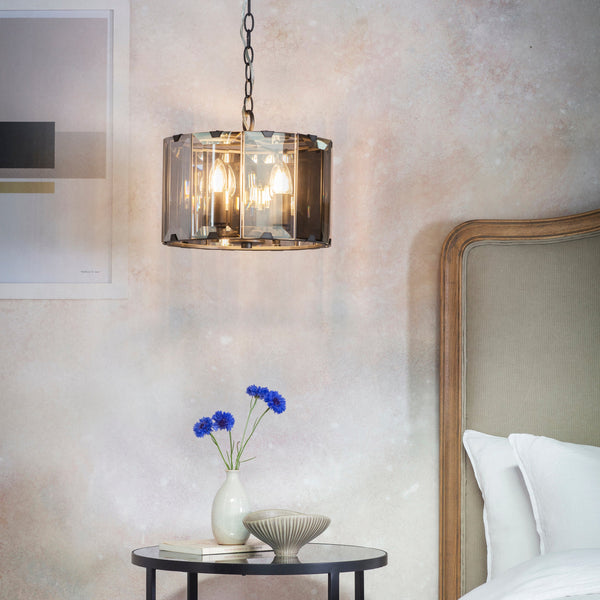 Endon Clooney 4 Light 61281 Drum Chandelier With Smoked Glass Panels