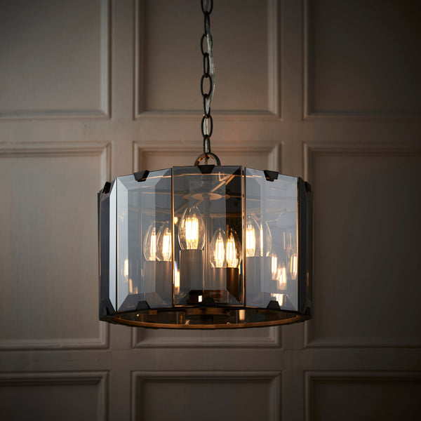 Endon Clooney 4 Light 61281 Drum Chandelier With Smoked Glass Panels