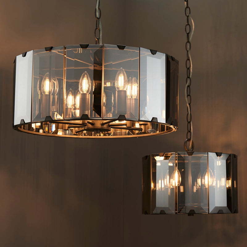 Endon lighting Clooney 8 Light Chandelier With Smoked Glass Panels