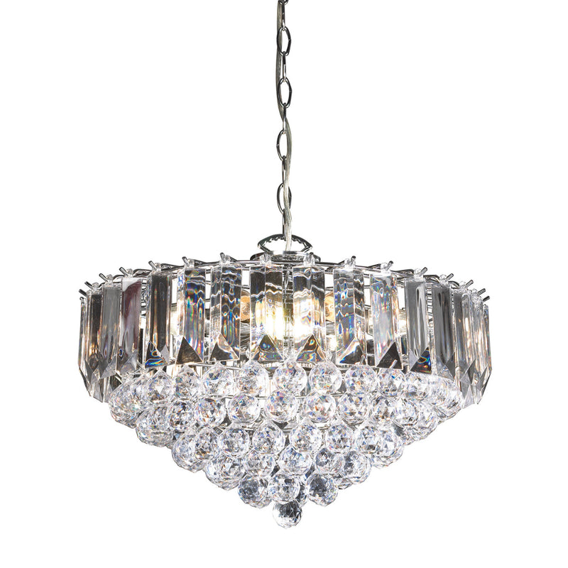 Endon Fargo 6-Light Ceiling Light Chrome Plate – A contemporary ceiling fixture featuring a sleek chrome plate finish, clear acrylic detailing, and durable steel construction. Dimmable and elegantly designed, this stylish light is perfect for living rooms, dining areas, and bedrooms, offering a modern touch with sophisticated illumination.