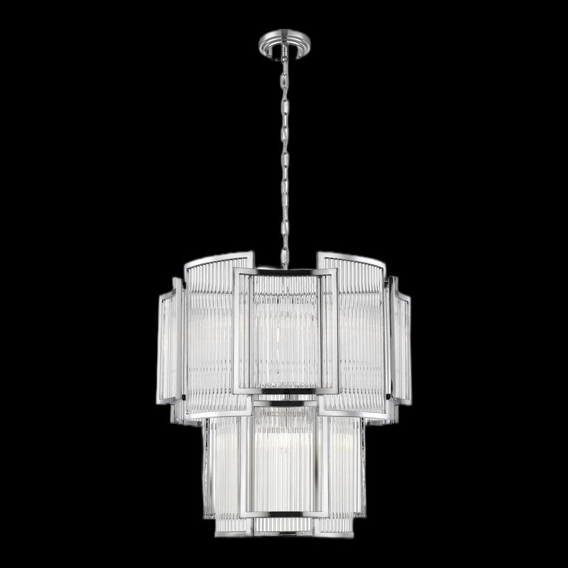 Impex CF2106-08-CH Antigua 8 Light 2 Tier Art Deco Chandelier Crystal Rods Chrome
