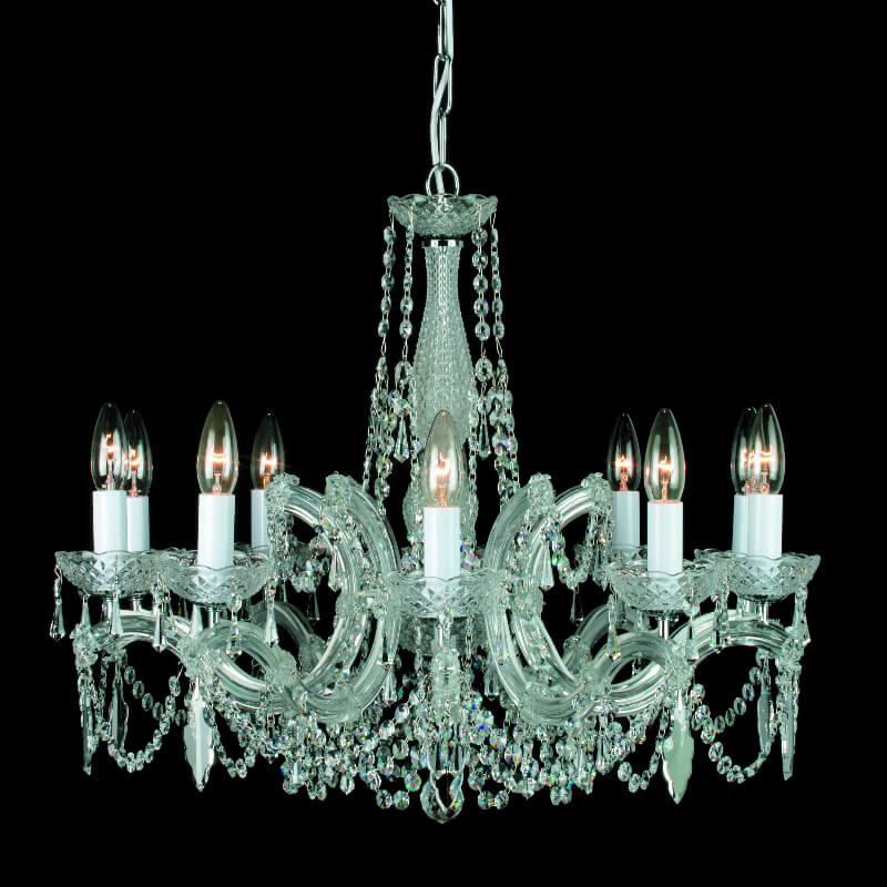 The perfect ceiling light Impex Marie Theresa CP00150/10/CH Glass Arm 10 Light Strass Crystal candle Chandelier Chrome