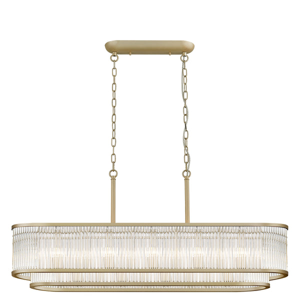 Impex CF2106-07-OBL-MG Antigua 7 Light Oblong Chandelier Pendant Crystal Rods Matt Gold