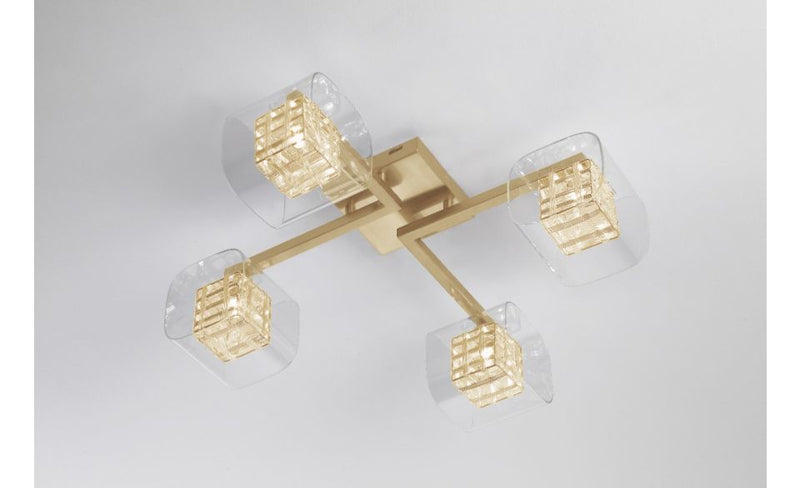 Avignon 4 light gold -AVIGNONGLASS/WIRE FLUSH GOLD