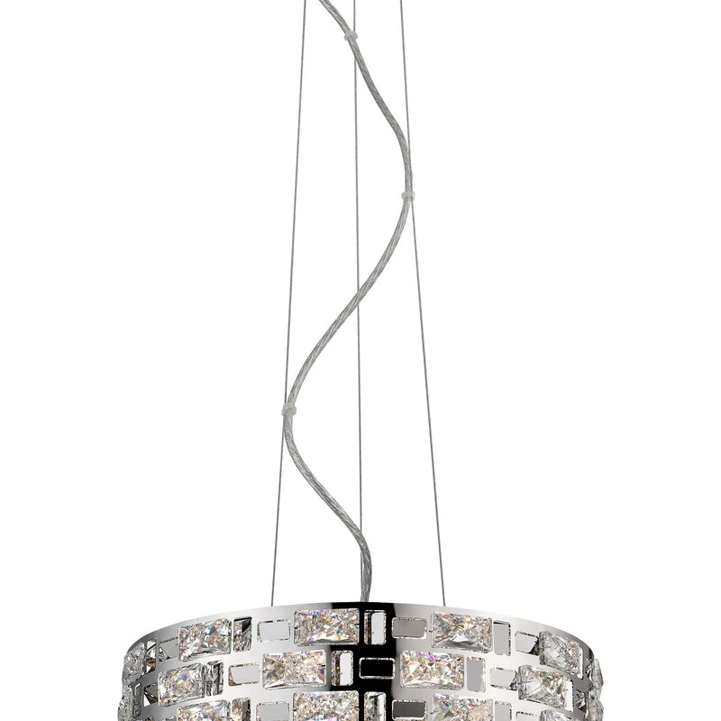 This Impex Lola chrome & crystal glass pendant light is manufactured by home lighting specialist Impex Lighting. This outstanding light fitting is part of the Lola range and is a part of our Crystal Drum Collection.
